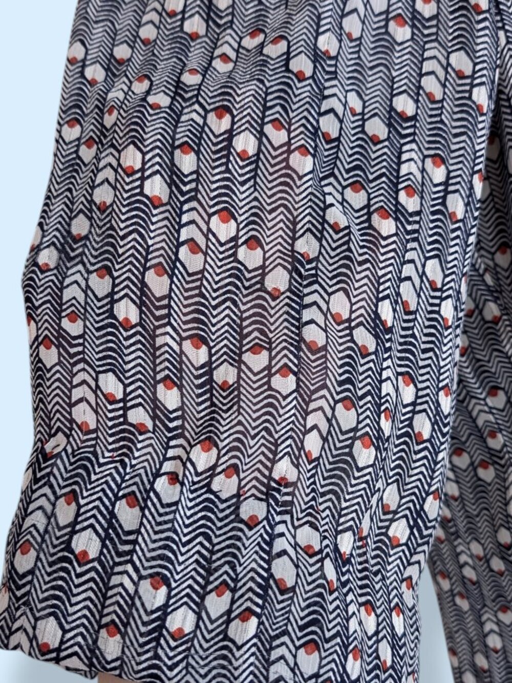 Sheer Flowy Red & Blue Abstract Blouse - Picture 7 of 10